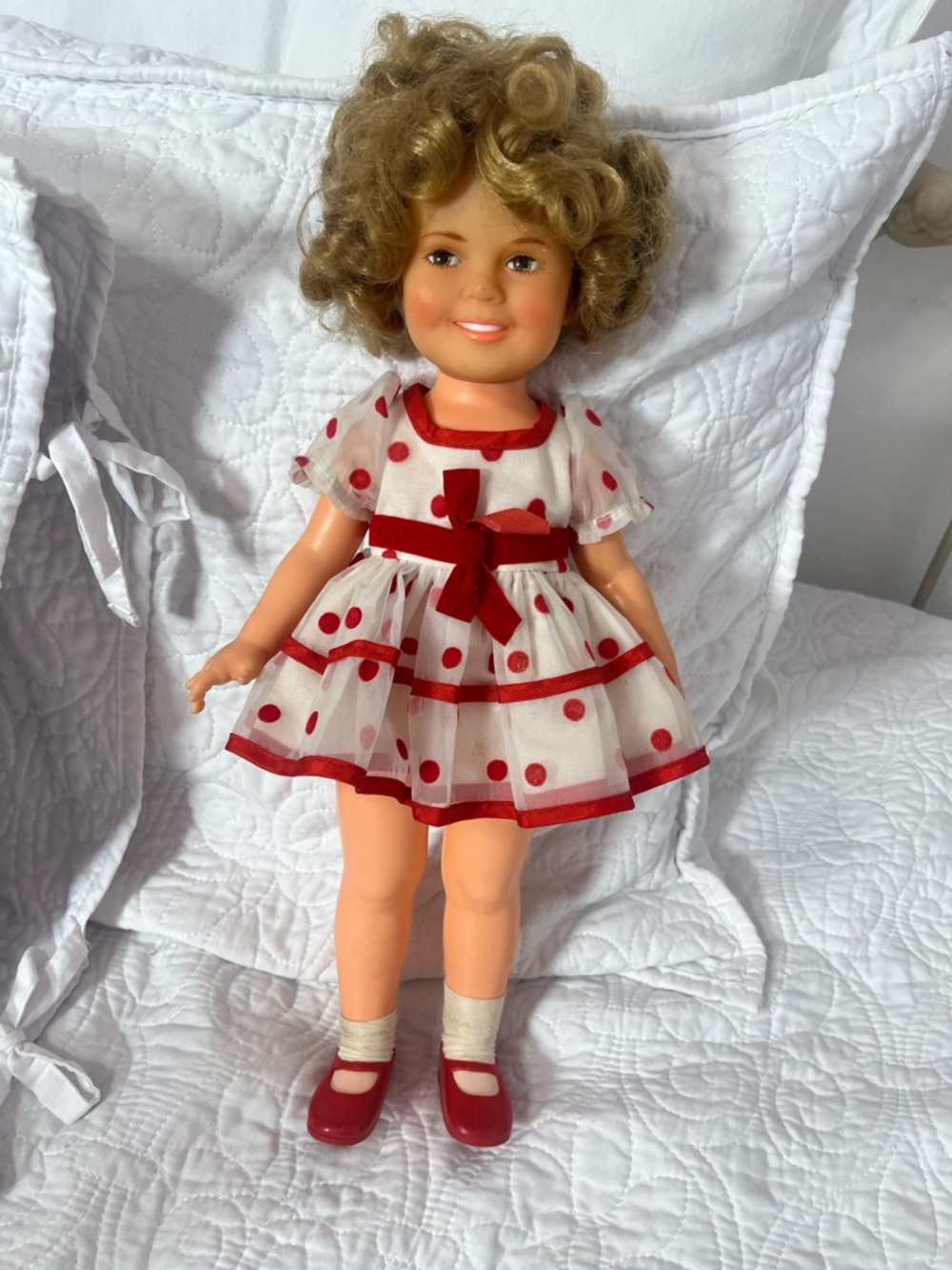 Vintage Shirley Temple doll 17 inches Red Polka Dot Doll Dress with Bow